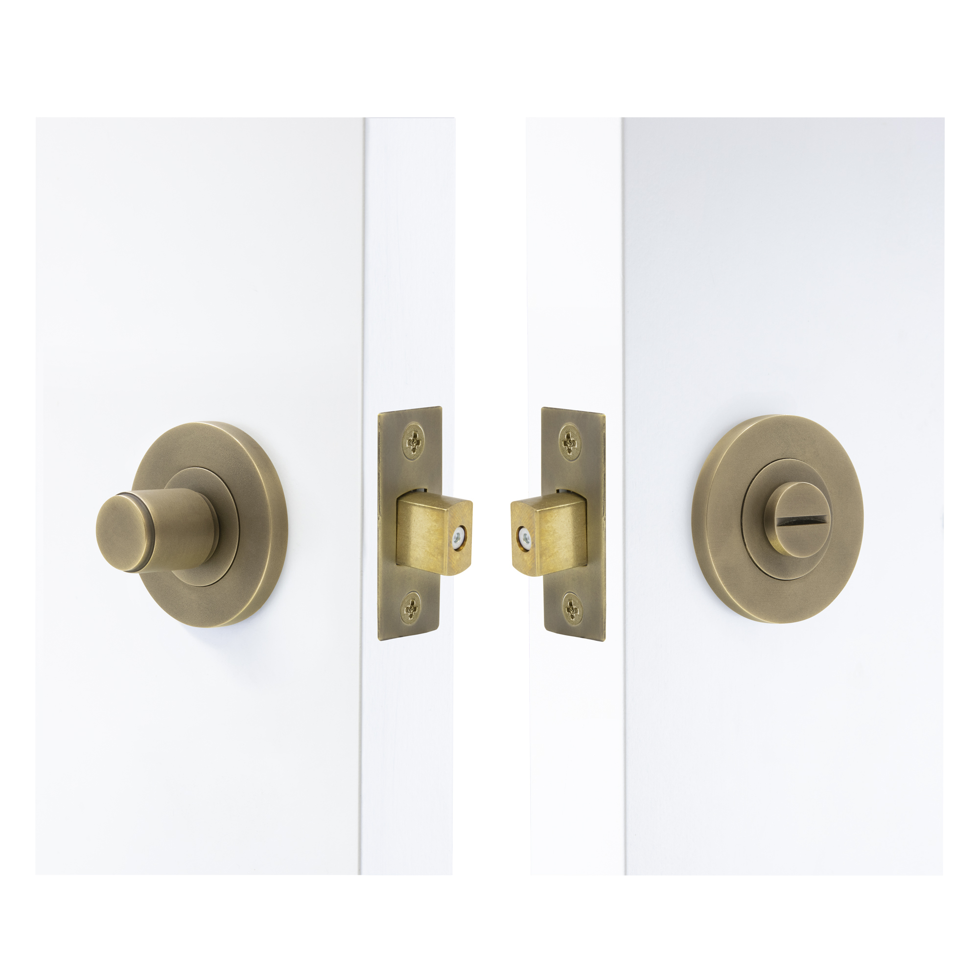 The Milford PRIVACY Set in Polished Brass with Oval Door Knobs