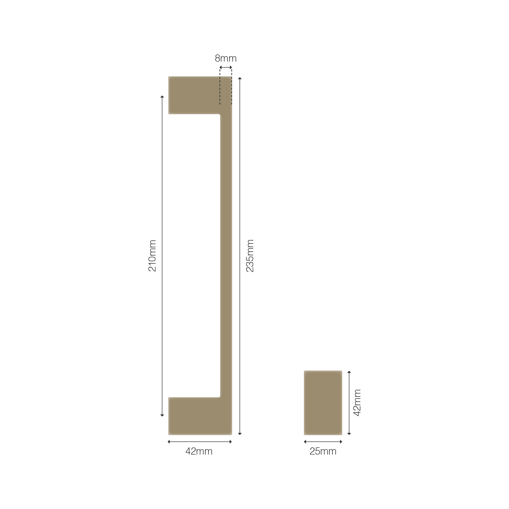 Solid Brass D Pull Handle 235mm Product Dimensions 2000x2000px