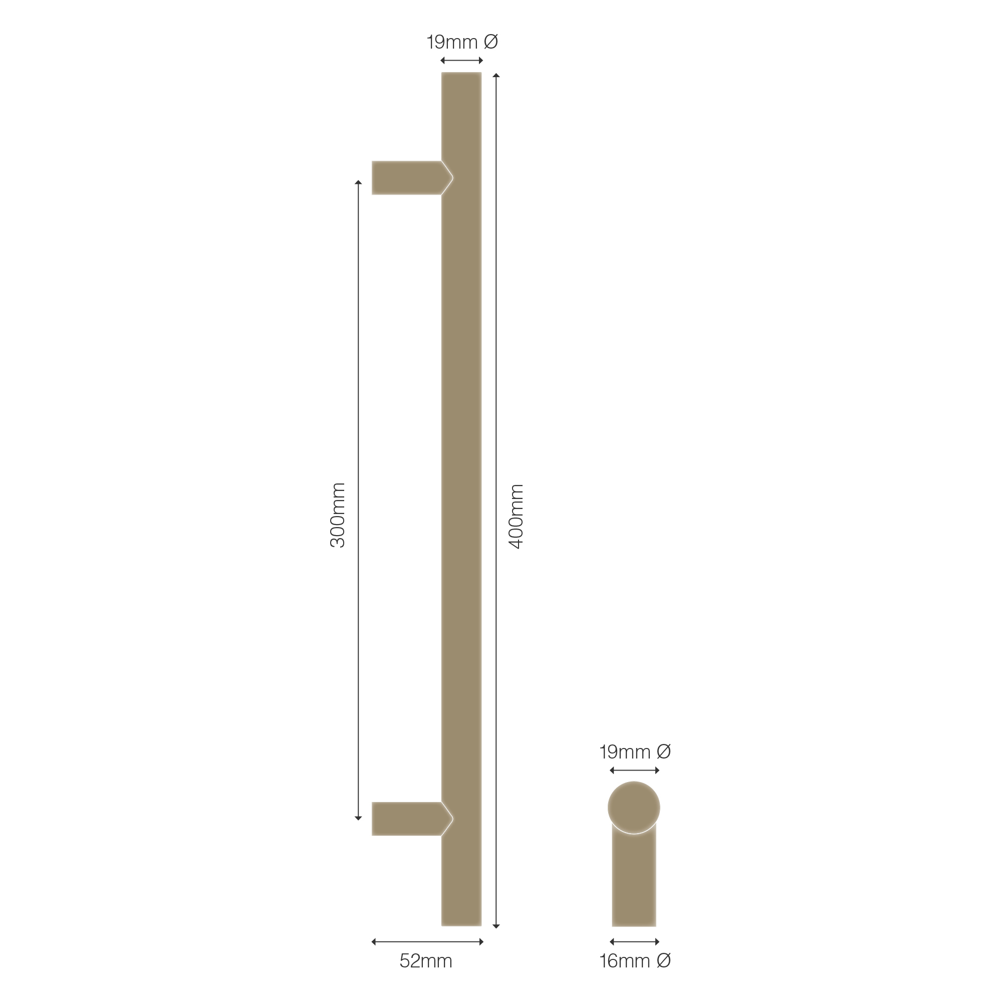 Solid Brass Round Pull Handle 400mm Product Dimensions 2000x2000px